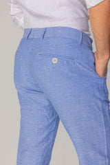 MARBELLA – Pantalon Lin & Coton – Homme - Bleu Indigo Mini Rayures