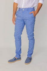MARBELLA – Pantalon Lin & Coton – Homme - Bleu Ciel Chiné