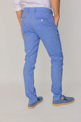 MARBELLA – Pantalon Lin & Coton – Homme - Bleu Ciel Chiné