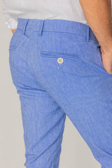 MARBELLA – Pantalon Lin & Coton – Homme - Bleu Ciel Chiné