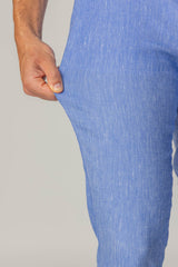MARBELLA – Pantalon Lin & Coton – Homme - Bleu Ciel Chiné