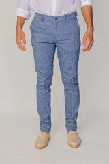 MARBELLA – Pantalon Lin & Coton – Homme - Bleu Marine Chiné