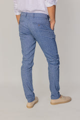 MARBELLA – Pantalon Lin & Coton – Homme - Bleu Marine Chiné