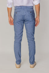 MARBELLA – Pantalon Lin & Coton – Homme - Bleu Marine Chiné
