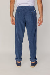 BELLAGIO - Pantalon Velours Côtelé Coton Coupe Loose Taille Élastiquée – Homme - Bleu Stone
