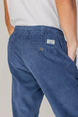 BELLAGIO - Pantalon Velours Côtelé Coton Coupe Loose Taille Élastiquée – Homme - Bleu Stone