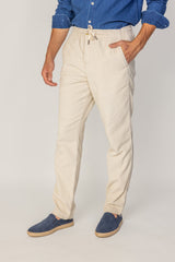 BELLAGIO - Pantalon Velours Côtelé Coton Coupe Loose Taille Élastiquée – Homme - Ecru