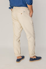 BELLAGIO - Pantalon Velours Côtelé Coton Coupe Loose Taille Élastiquée – Homme - Ecru