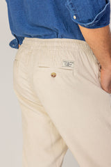 BELLAGIO - Pantalon Velours Côtelé Coton Coupe Loose Taille Élastiquée – Homme - Ecru