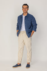 INDIANA - Veste Mixte Velours Côtelé Coton Coupe Droite Col Chemise – Bleu Stone