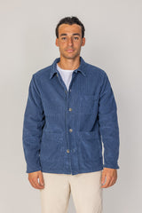 INDIANA - Veste Mixte Velours Côtelé Coton Coupe Droite Col Chemise – Bleu Stone