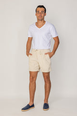 HARPER - Short Velours Côtelé Coton Coupe Loose – Homme - Ecru