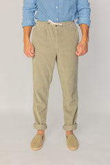 BELLAGIO - Pantalon Velours Côtelé Coton Coupe Loose Taille Élastiquée – Homme - Kaki