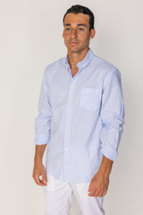 BRITISH – Chemise Lin Manches longues Coupe droite – Homme – Blanc/Ciel