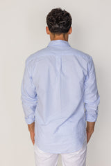 BRITISH – Chemise Lin Manches longues Coupe droite – Homme – Blanc/Ciel