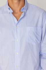 BRITISH – Chemise Lin Manches longues Coupe droite – Homme – Blanc/Ciel