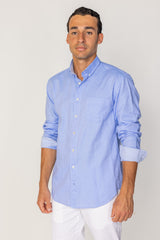 BRITISH – Chemise Lin Manches longues Coupe droite – Homme – Bleu Denim