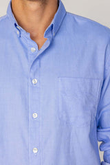 BRITISH – Chemise Lin Manches longues Coupe droite – Homme – Bleu Denim