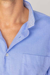 BRITISH – Chemise Lin Manches longues Coupe droite – Homme – Bleu Denim