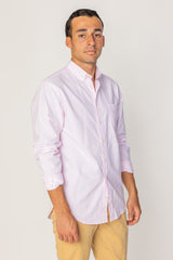 BRITISH – Chemise Lin Manches longues Coupe droite – Homme – Blanc/Rose