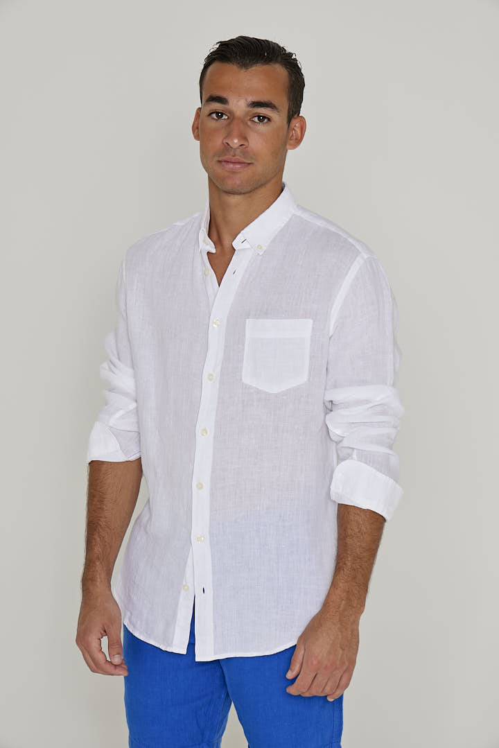 BARCLAY Men's Long Sleeve Linen Shirt Straight Cut White Jacobs & Jacobs Originals BARCLAY Men's Long Sleeve Linen Shirt Straight Cut White Jacobs & Jacobs Originals