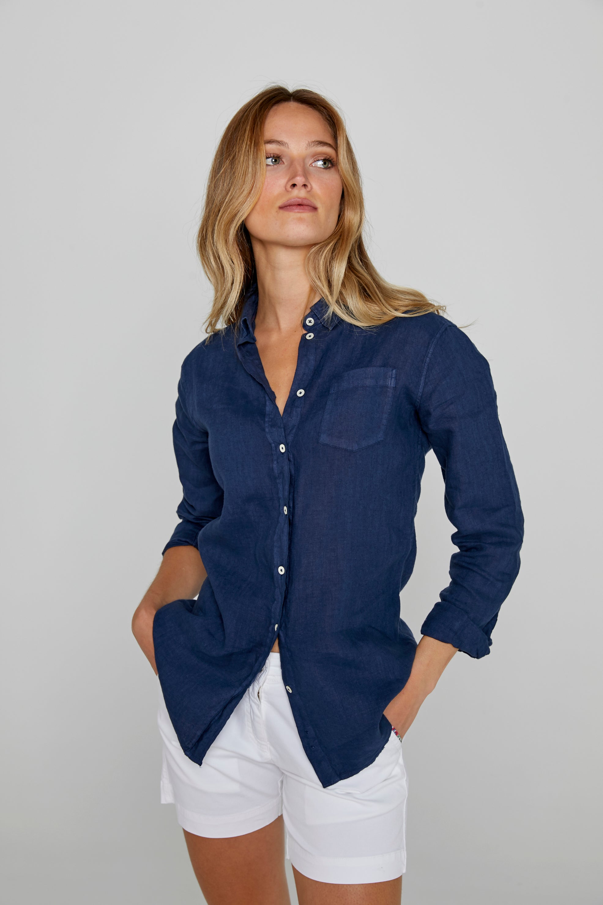 BARCLAYW – Chemise Lin Manches longues Coupe slim – Femme – Bleu Marin