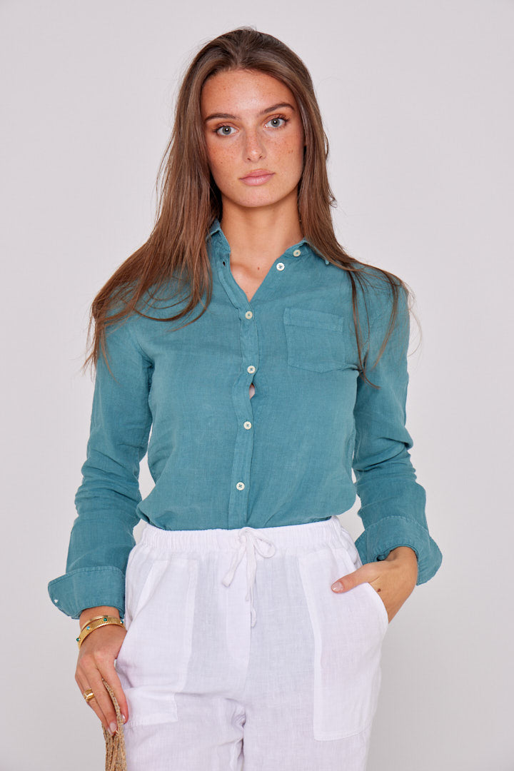 BARCLAYW – Chemise Lin Manches longues Coupe slim – Femme – Vert Lagon