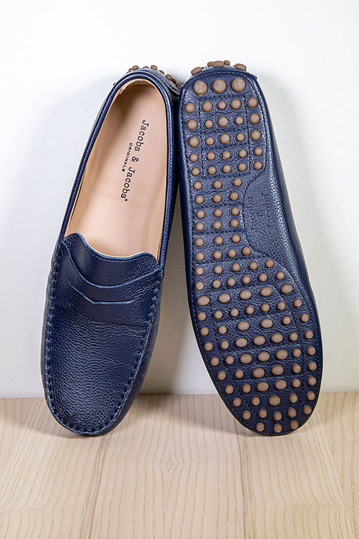 Mocassins Homme Class - Véritable Cuir Veau - Chaussures Élégantes Bleu Noir - Fabriqué En Italie