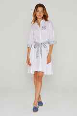 CLÉMENTINE – Robe Lin/Liberty Manches 3/4 Taille ajustée Bas évasé – Femme – Blanc/Garden of life 101A