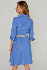 CLÉMENTINE – Robe Lin/Liberty Manches 3/4 Taille ajustée Bas évasé – Femme – Bleu Indigo Chiné/Kensington Park 136A