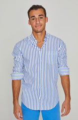 HOWARD – Chemise Popeline Manches longues Coupe droite – Homme – Blanc/Bleu royal