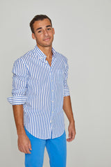 HOWARD – Chemise Popeline Manches longues Coupe droite – Homme – Blanc/Bleu royal