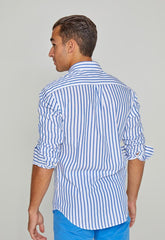 HOWARD – Chemise Popeline Manches longues Coupe droite – Homme – Blanc/Bleu royal