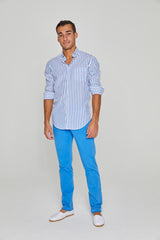 HOWARD – Chemise Popeline Manches longues Coupe droite – Homme – Blanc/Bleu royal