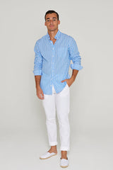 HOWARD – Chemise Popeline Manches longues Coupe droite – Homme – Bleu ciel/Blanc