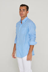 HOWARD – Chemise Popeline Manches longues Coupe droite – Homme – Bleu ciel/Blanc
