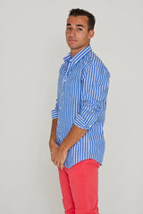 HOWARD – Chemise Popeline Manches longues Coupe droite – Homme – Bleu royal/Blanc