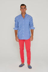 HOWARD – Chemise Popeline Manches longues Coupe droite – Homme – Bleu royal/Blanc