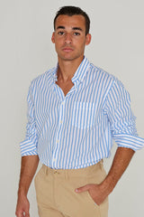 HOWARD – Chemise Popeline Manches longues Coupe droite – Homme – Blanc/Bleu ciel