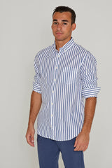 HOWARD – Chemise Popeline Manches longues Coupe droite – Homme – Blanc/Marine