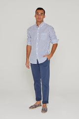 HOWARD – Chemise Popeline Manches longues Coupe droite – Homme – Blanc/Marine