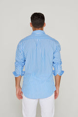 HOWARD – Chemise Popeline Manches longues Coupe droite – Homme – Bleu ciel/Blanc