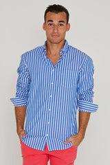 HOWARD – Chemise Popeline Manches longues Coupe droite – Homme – Bleu royal/Blanc