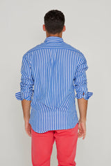 HOWARD – Chemise Popeline Manches longues Coupe droite – Homme – Bleu royal/Blanc