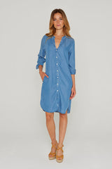 LAURAST – Robe Tencel Col Mao Manches 3/4 Coupe droite – Femme