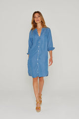 LAURAST – Robe Tencel Col Mao Manches 3/4 Coupe droite – Femme