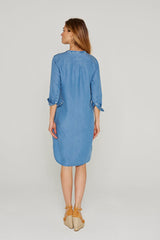 LAURAST – Robe Tencel Col Mao Manches 3/4 Coupe droite – Femme