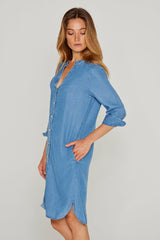 LAURAST – Robe Tencel Col Mao Manches 3/4 Coupe droite – Femme