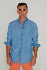 STRELLIL – Chemise Tencel Manches longues Coupe droite – Homme – Bleu bleach/Margaret Annie 037A