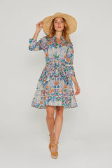 CLÉMENTINE – Robe Liberty Manches 3/4 Taille ajustée Bas évasé – Femme – Elm housse 102B